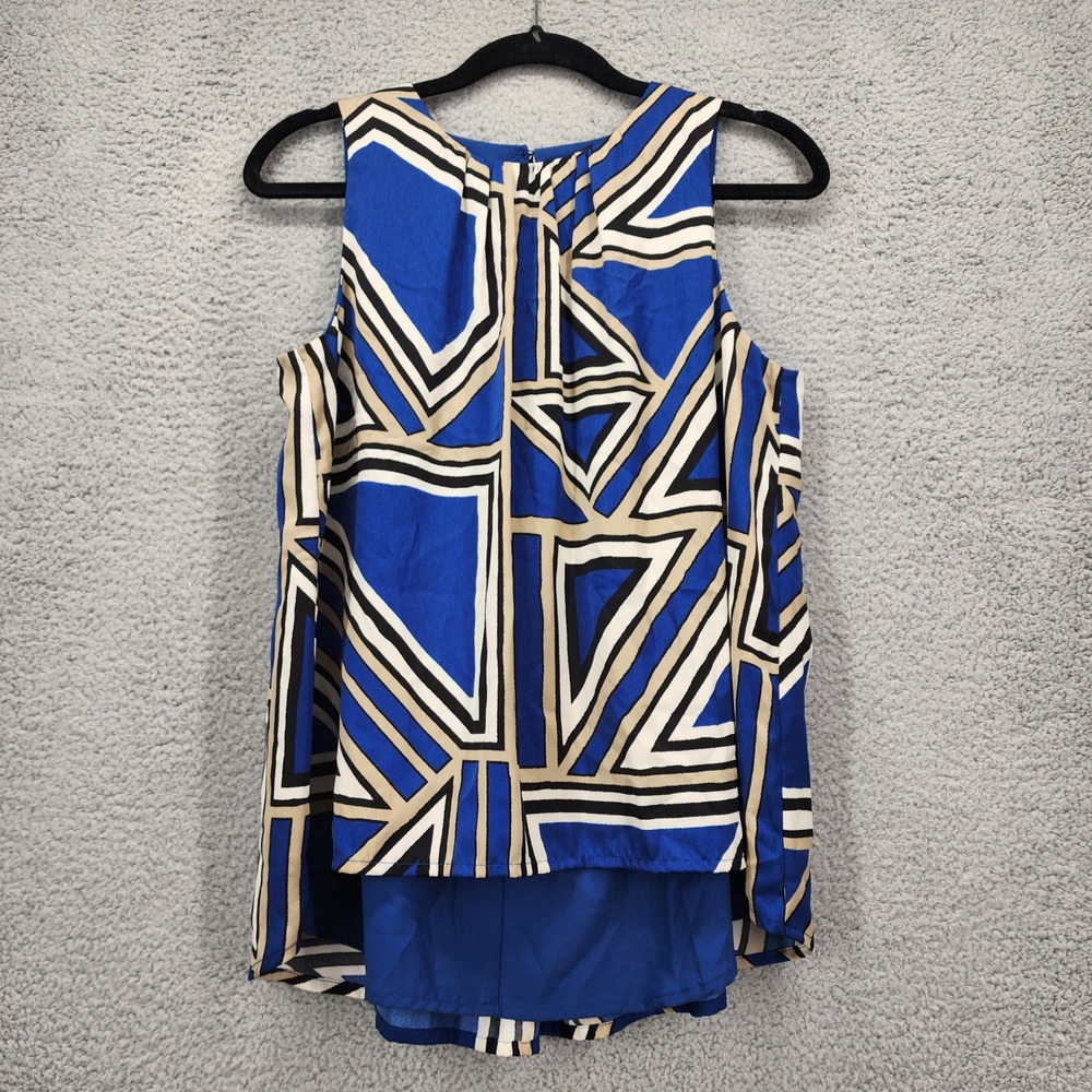 Banana‎ Republic Womens Blue Geometric Triangle Print Sleeveless Blouse Small